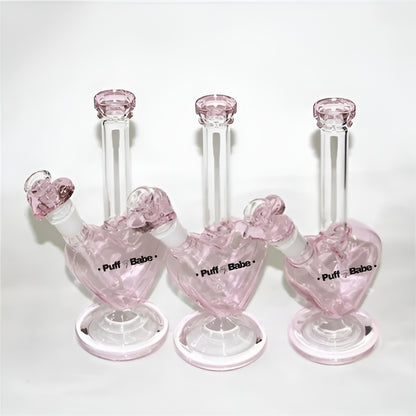 Puff Babe - Pink Heart Glass Bong Side View